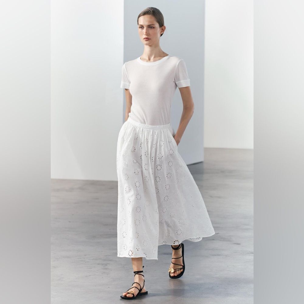 NWT Zara Women’s Cotton Lined Embroidered Eyelet Maxi Skirt Size XL - Picture 8 of 15